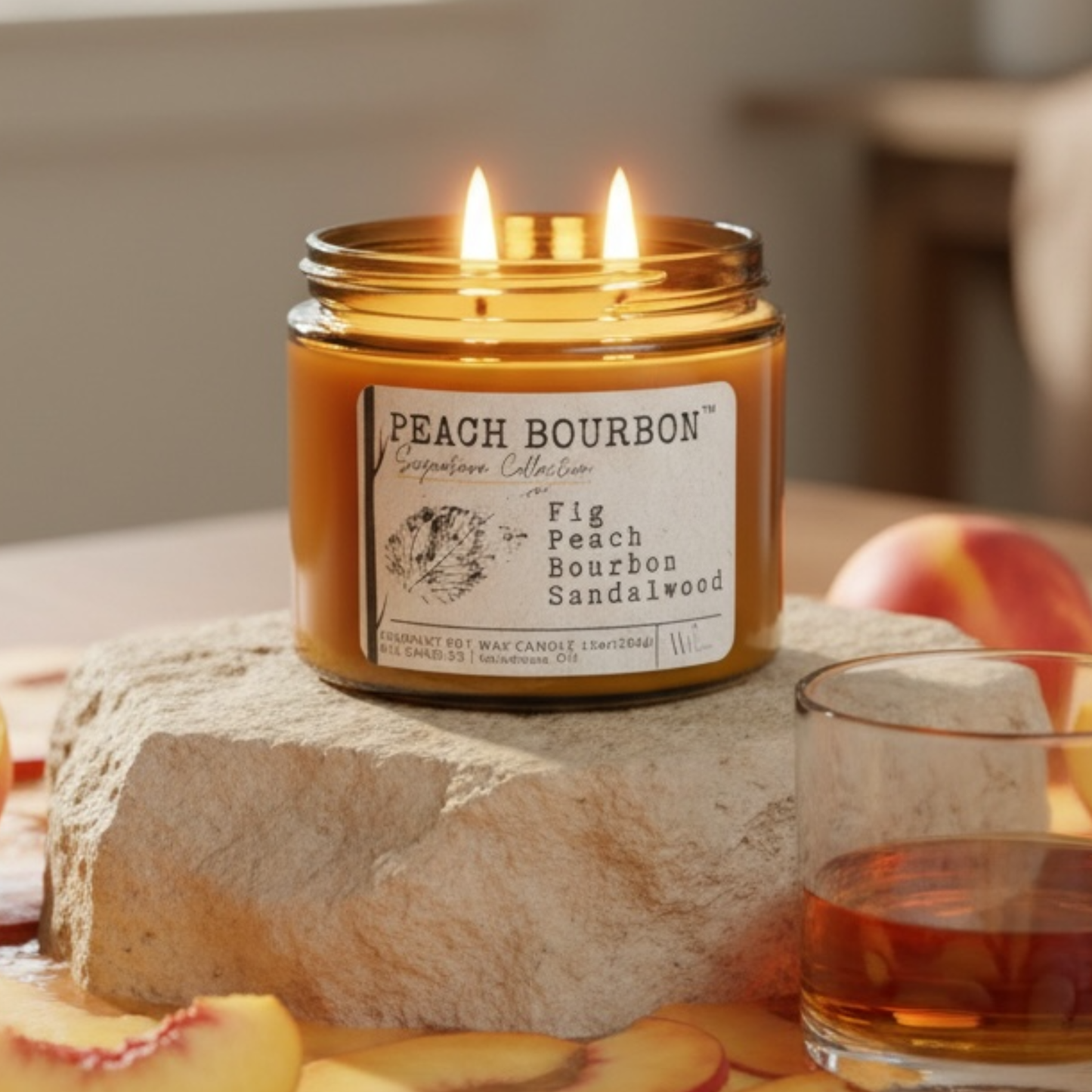 Peach Bourbon | 2 Wick Natural Coconut Soy Wax Candle